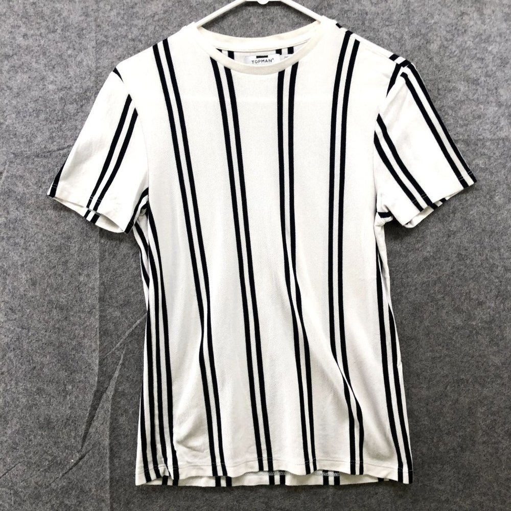 Topman T Shirt Mens XXS White Black Stripe Short Sleeve Crewneck Cotton